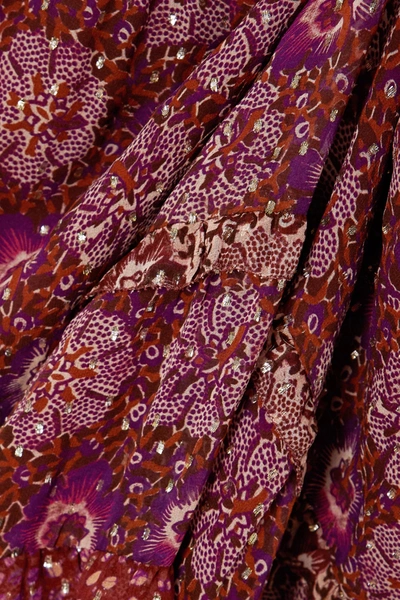 Shop Ulla Johnson Alessandra Ruffled Tiered Printed Fil Coupé Silk-blend Midi Dress In Burgundy