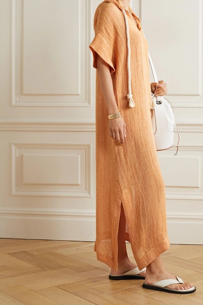 Shop Lisa Marie Fernandez + Net Sustain Hooded Linen-blend Gauze Kaftan In Orange