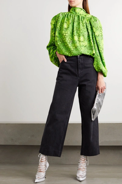 Shop Balenciaga Floral-print Crepe Blouse In Green