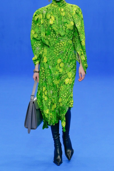 Shop Balenciaga Floral-print Crepe Blouse In Green