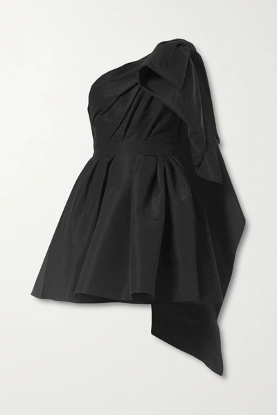 Shop Carolina Herrera One-shoulder Draped Silk-faille Mini Dress In Black