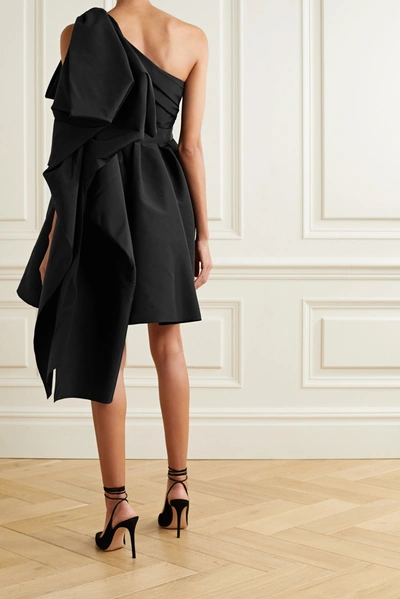Shop Carolina Herrera One-shoulder Draped Silk-faille Mini Dress In Black