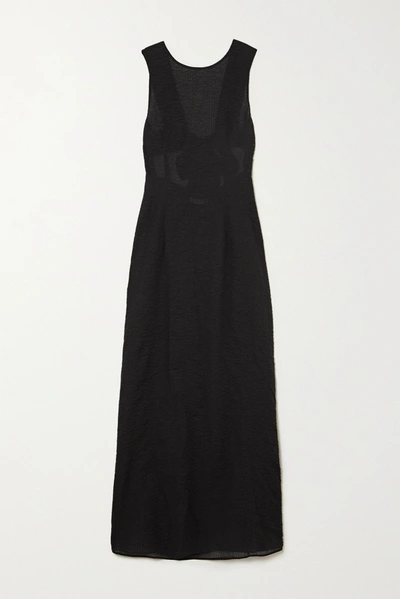 Shop Marysia Gargano Open-back Cotton-seersucker Maxi Dress In Black