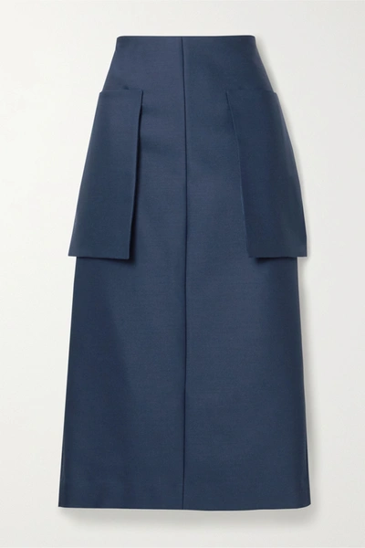 Shop The Row Jenna Wool-blend Midi Skirt In Navy