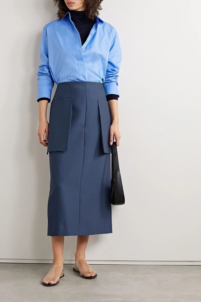 Shop The Row Jenna Wool-blend Midi Skirt In Navy