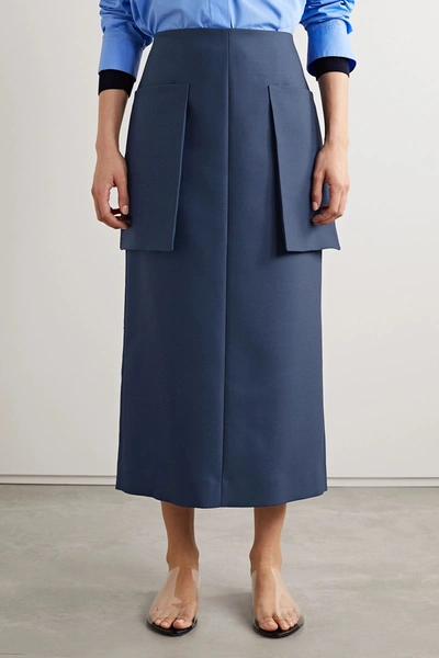 Shop The Row Jenna Wool-blend Midi Skirt In Navy