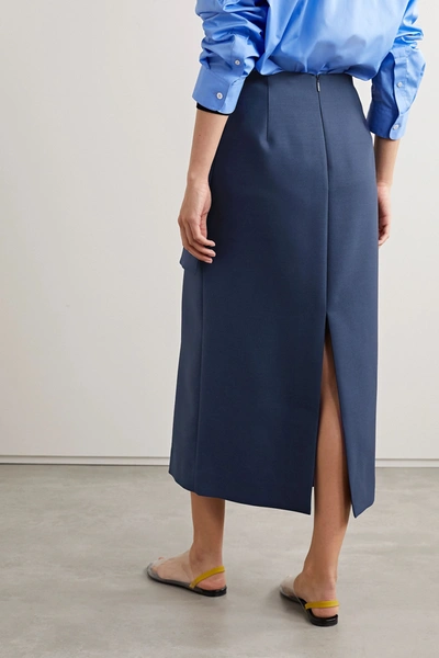 Shop The Row Jenna Wool-blend Midi Skirt In Navy