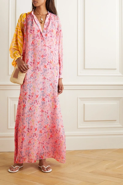 Shop Eywasouls Malibu Belen Paneled Printed Voile Maxi Dress In Pastel Pink