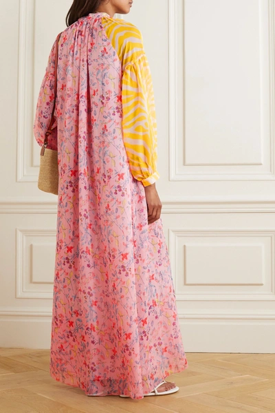 Shop Eywasouls Malibu Belen Paneled Printed Voile Maxi Dress In Pastel Pink