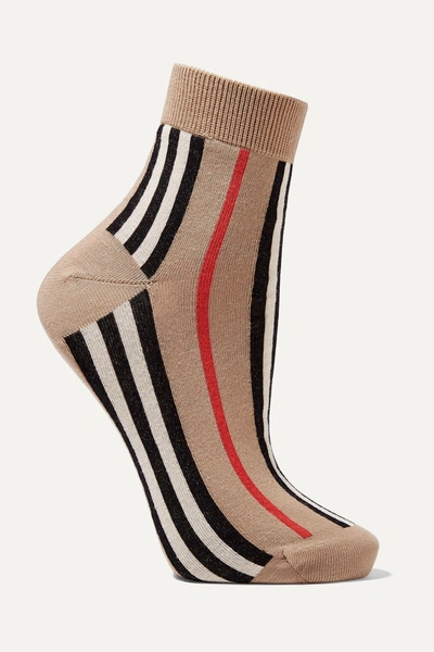 Shop Burberry Striped Cotton-blend Socks In Beige