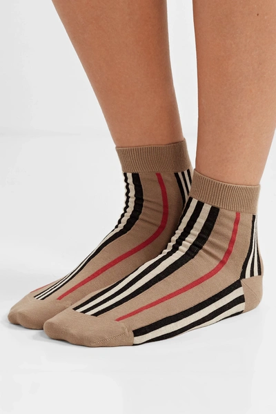 Shop Burberry Striped Cotton-blend Socks In Beige