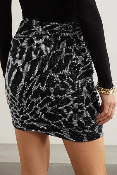 Shop Alexandre Vauthier Wrap-effect Ruched Crystal-embellished Stretch-jersey Mini Skirt In Silver