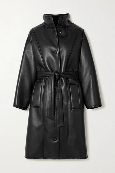 Shop Stand Studio Kristina Faux Shearling-lined Faux Leather Coat In Black