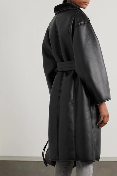 Shop Stand Studio Kristina Faux Shearling-lined Faux Leather Coat In Black