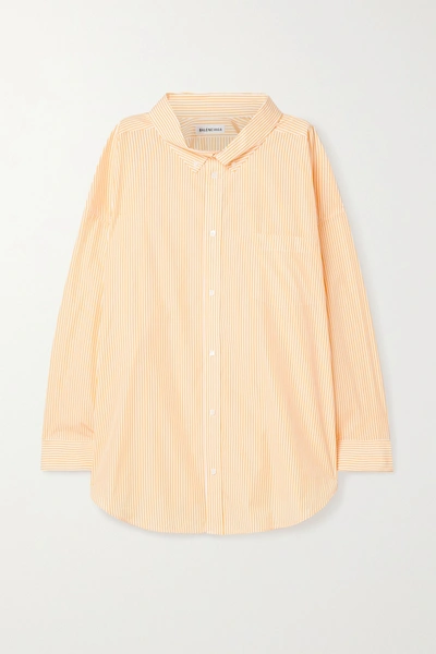 Shop Balenciaga Oversized Printed Striped Cotton-poplin Shirt In Yellow