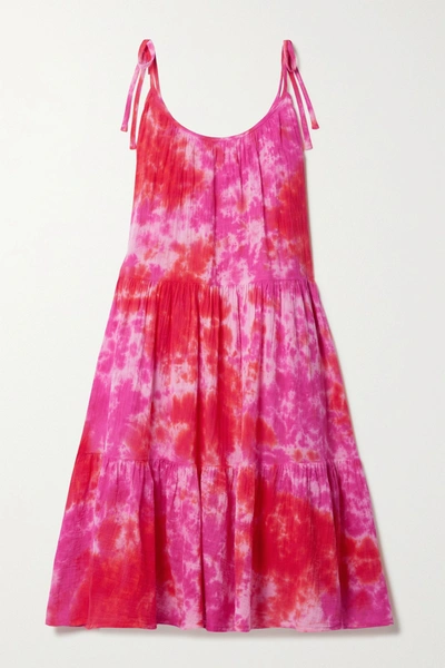 Shop Honorine Daisy Tiered Tie-dyed Crinkled Cotton-gauze Dress In Pink