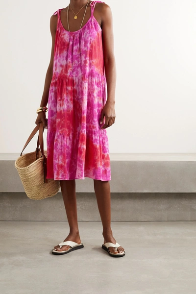 Shop Honorine Daisy Tiered Tie-dyed Crinkled Cotton-gauze Dress In Pink