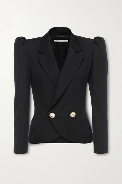 Shop Alessandra Rich Crystal-embellished Double-breasted Wool Blazer In Black