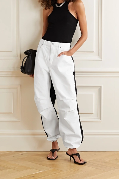 Shop Alexander Wang Pack Mix Paneled Denim And Shell Pants In White