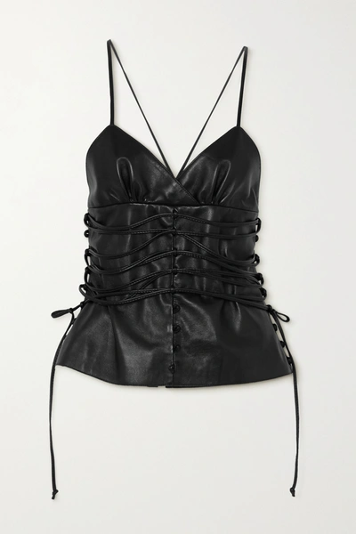 Shop 16arlington Iris Open-back Lace-up Leather Top In Black