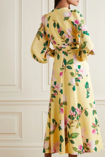 Shop Andrew Gn Floral-print Silk Crepe De Chine Midi Dress In Pastel Yellow