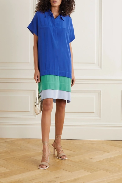 Shop Diane Von Furstenberg Hatsu Tiered Color-block Silk Crepe De Chine Mini Shirt Dress In Blue