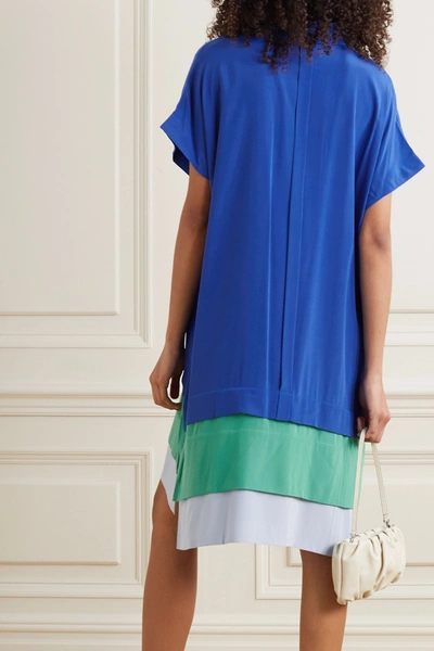 Shop Diane Von Furstenberg Hatsu Tiered Color-block Silk Crepe De Chine Mini Shirt Dress In Blue