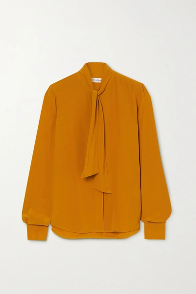 Shop Victoria Beckham Pussy-bow Silk Crepe De Chine Blouse In Gold