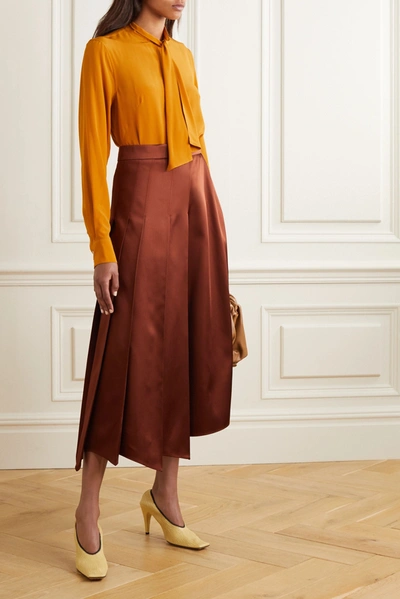 Shop Victoria Beckham Pussy-bow Silk Crepe De Chine Blouse In Gold