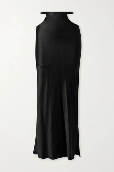 Shop Michael Lo Sordo Cutout Silk-satin Maxi Skirt In Black