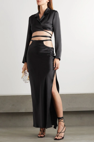 Shop Michael Lo Sordo Cutout Silk-satin Maxi Skirt In Black