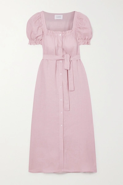 Shop Sleeper Brigitte Belted Linen Midi Dress In Pink