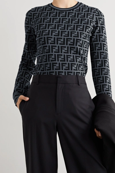 Shop Fendi Jacquard-knit Sweater In Gray