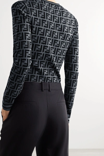Shop Fendi Jacquard-knit Sweater In Gray
