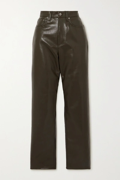 Shop Agolde Leather-blend Straight-leg Pants In Green