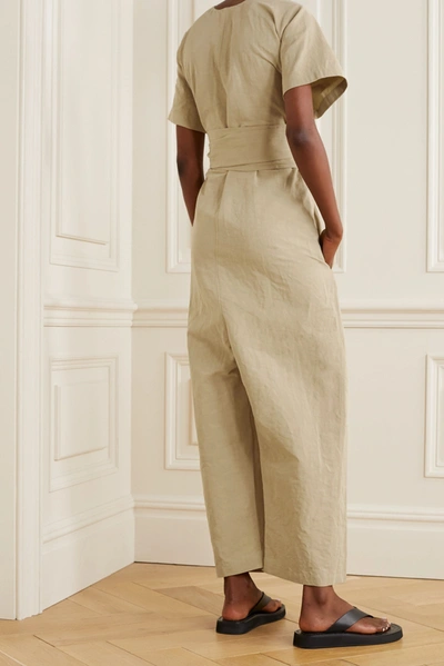 Shop Lauren Manoogian Organic Cotton And Linen-blend Wrap Jumpsuit In Mushroom