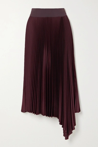 Shop Joseph Asymmetric Pleated Crepe Midi Skirt In Burgundy