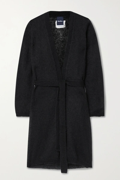 Shop Max Mara Leisure Calante Belted Mohair-blend Cardigan In Black