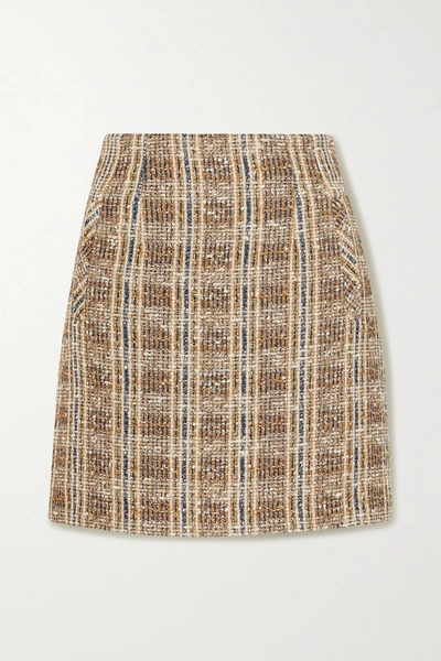Shop Veronica Beard Roman Checked Tweed Mini Skirt In Brown