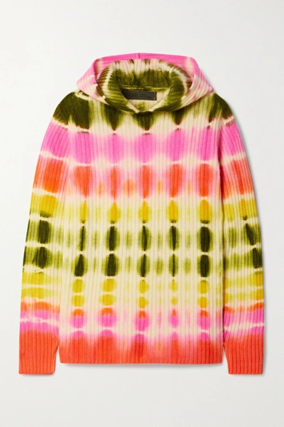Shop The Elder Statesman Slice Tie-dyed Ribbed Cashmere Hoodie In Pink