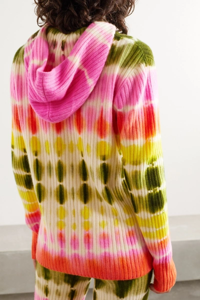 Shop The Elder Statesman Slice Tie-dyed Ribbed Cashmere Hoodie In Pink