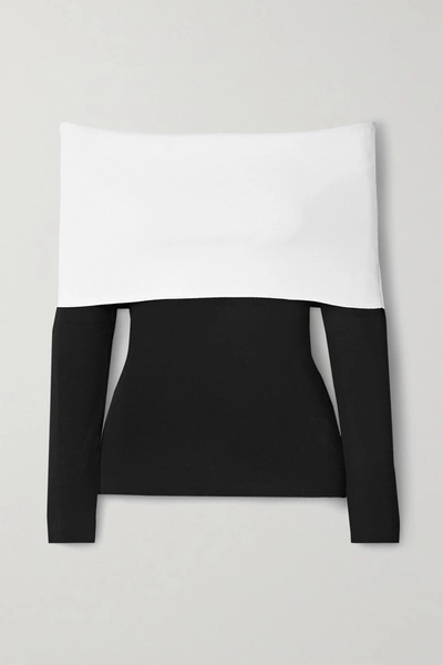 Shop Proenza Schouler Off-the-shoulder Two-tone Stretch-knit Top In Black