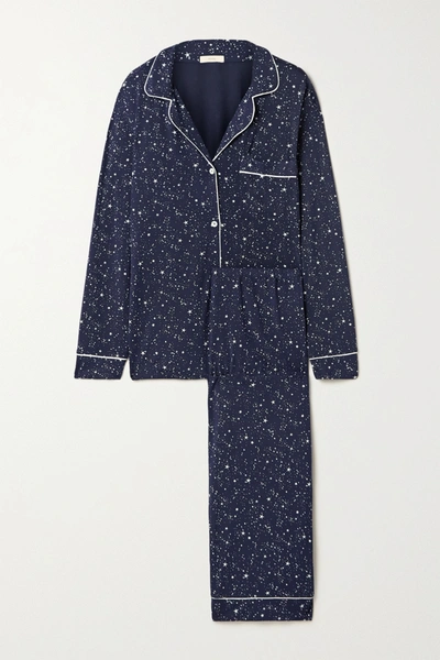 Shop Eberjey Gisele Piped Printed Stretch-modal Pajama Set In Navy