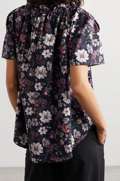 Shop Adam Lippes Ruffled Floral-print Cotton-blend Poplin Top In Navy