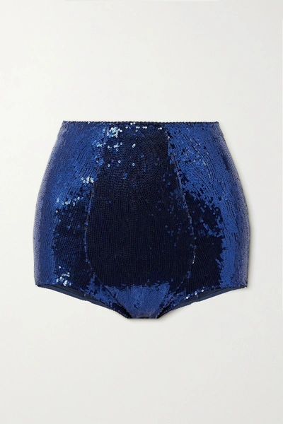 Shop Dolce & Gabbana Sequined Tulle Briefs In Midnight Blue