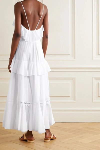 Shop Charo Ruiz Celina Crochet-trimmed Ruffled Cotton-blend Voile Maxi Dress In White