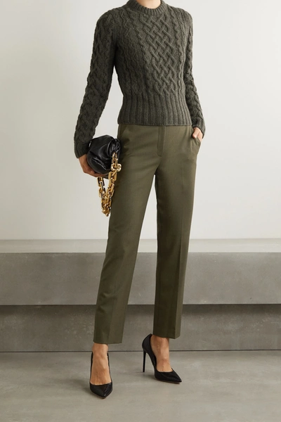 Shop Michael Kors Samantha Wool-blend Slim-leg Pants In Army Green
