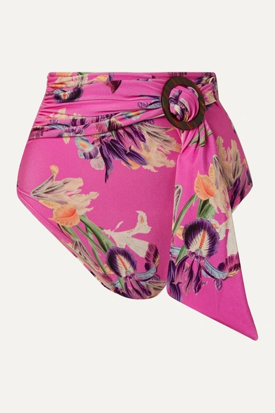 Shop Patbo Grace Belted Floral-print Bikini Briefs In Fuchsia