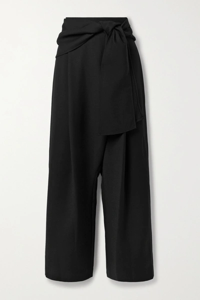 Shop Le 17 Septembre Belted Woven Wide-leg Pants In Black