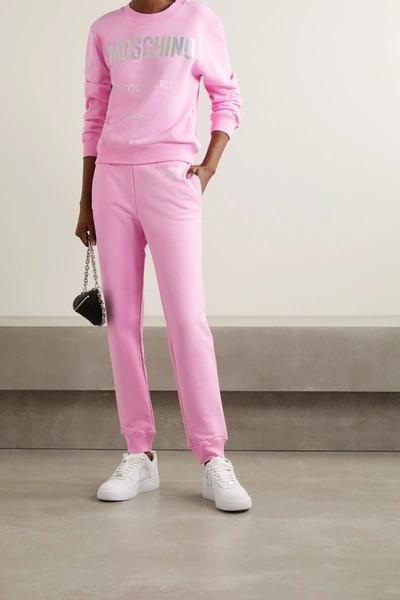 Shop Moschino Cotton-jersey Track Pants In Baby Pink